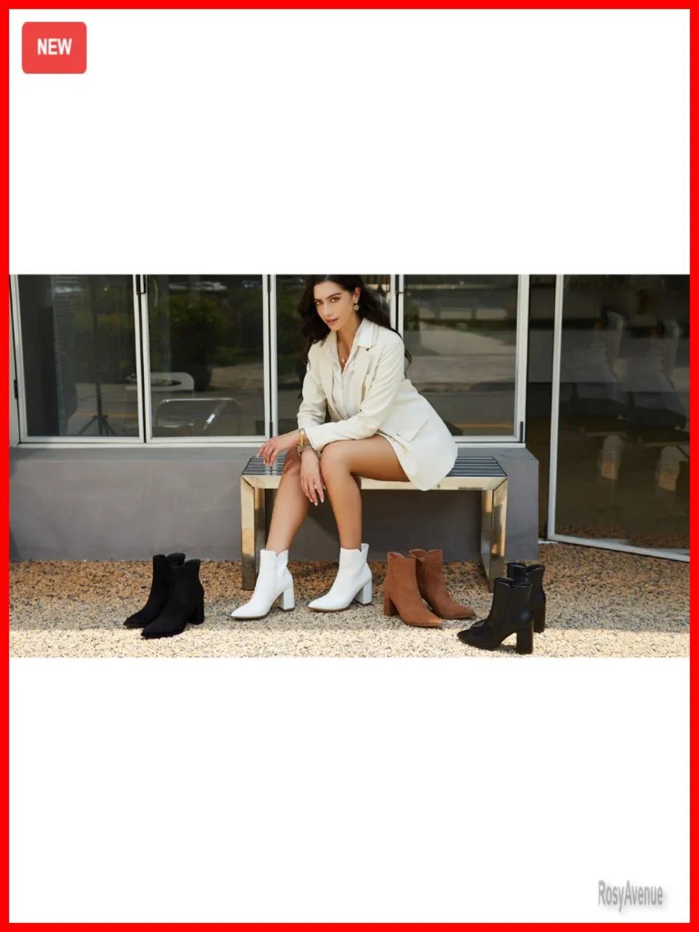 Pointed Toe Ankle Booties with Chunky Block Heel, Leather/Suede, Side Zipper,